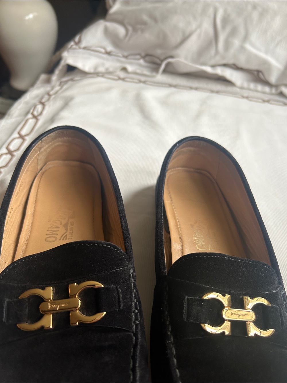 Salvatore Ferragamo Black Suede Drivers Loafers with Gold Gancini Hardware 10 M - Picture 5 of 8